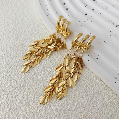 Long Dangle Earrings For Women, Fringe Chandelier Earrings Punk Metal Chain Earrings Hypoallergenic Lightweight Tassel Drop Earrings - color: H-Gold