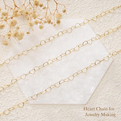 GTVOODX 16.4 Feet Stainless Steel Gold Heart Chains for Jewelry Making | 18K Gold Plated Soldered Jewelry Chain Roll Spool for DIY Jewelry Bracelet Necklace Making with Lobster Clasps Jump Rings - color: Gold Heart