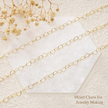 GTVOODX 16.4 Feet Stainless Steel Gold Heart Chains for Jewelry Making | 18K Gold Plated Soldered Jewelry Chain Roll Spool for DIY Jewelry Bracelet Necklace Making with Lobster Clasps Jump Rings - color: Gold Heart