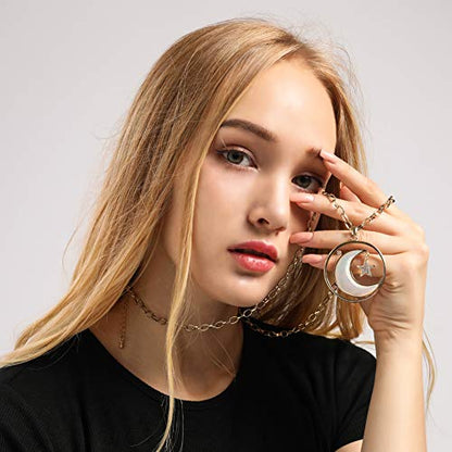 Long Moon Star Shell Pendant Necklace for Women Sweater Layered Y Statement Bohemian Chain Mother Jewelry with Gifts Box - color: GOLD