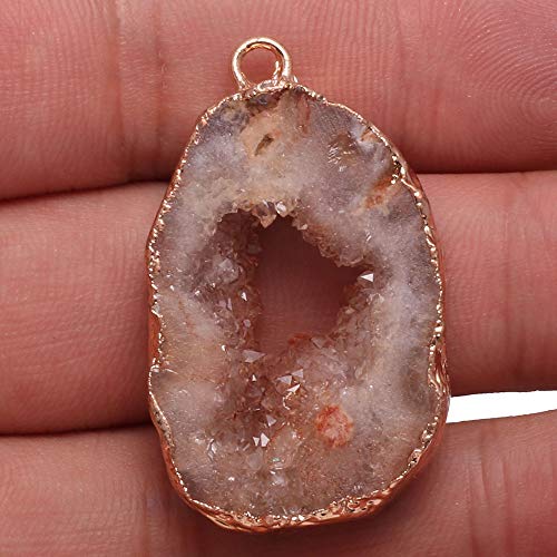 LE SKY natural stone pendant irregular druzy geode agate crystal gemstone charms for jewelry making DIY necklace charms 2 Pcs - color: light coffee
