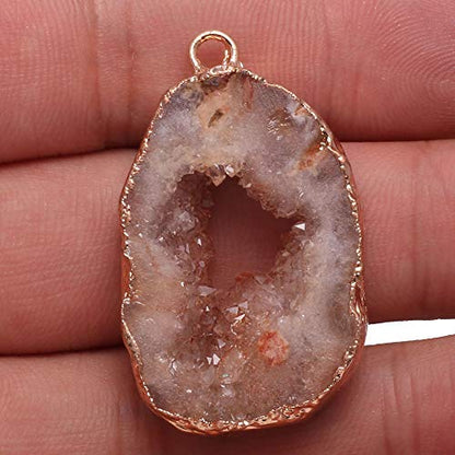 LE SKY natural stone pendant irregular druzy geode agate crystal gemstone charms for jewelry making DIY necklace charms 2 Pcs - color: light coffee