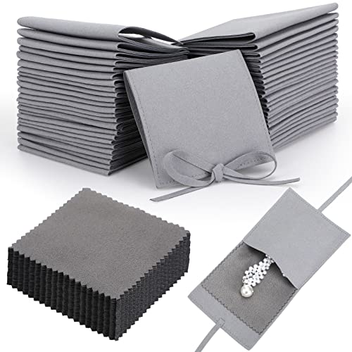 120 Pcs Microfiber Jewelry Pouch 8 x 8cm Jewelry Packaging Bag Gift Bow Tie Bracelet with Cleaning Cloth(Gray) - color: Gray