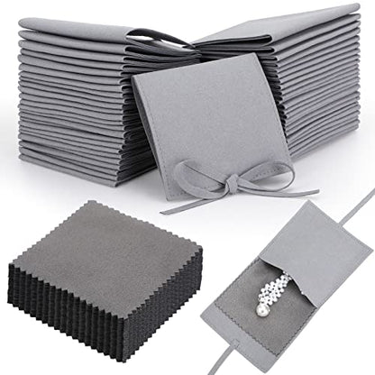 120 Pcs Microfiber Jewelry Pouch 8 x 8cm Jewelry Packaging Bag Gift Bow Tie Bracelet with Cleaning Cloth(Gray) - color: Gray