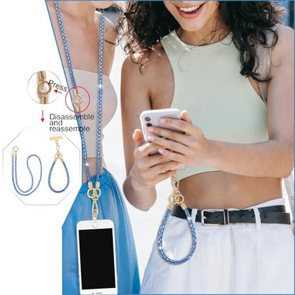 Crystal Phone Strap Crossbody Rhinestone Cell Phone Neck, Blue - color: Blue