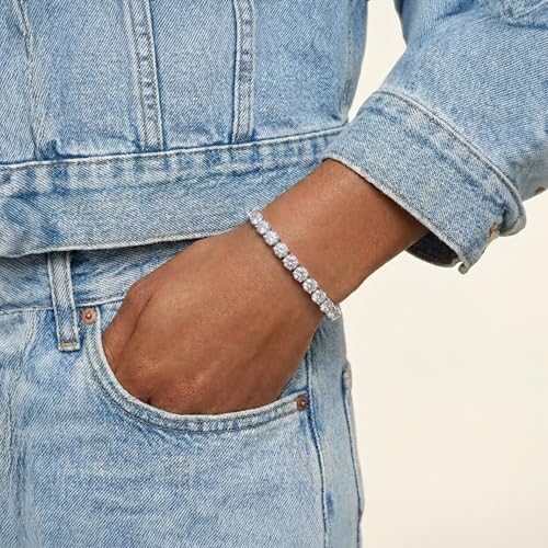 KEZEF Tennis Bracelet for Women, 7mm Round CZ, Silver Plated Brass, 6.5–8 Inch, Fold-Over Clasp - color: White CZ, size: 7 Inch