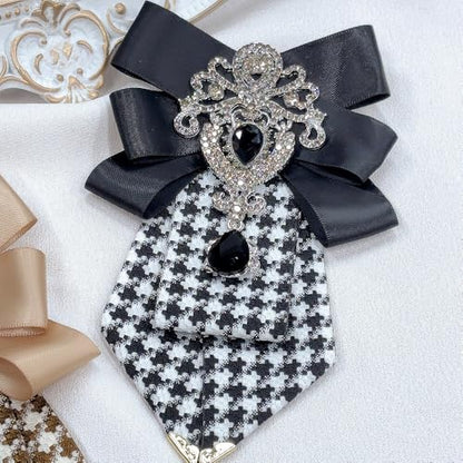 Men's Teardrop Rhinestone Bow Pre-Tied Brooch for Unisex Elegant Crystal Satin Fabric Houndstooth Ribbon Neck Tie Brooches Lapel Pins Wedding Prom Party Costume Bow Tie - color: Black