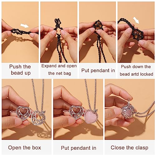 Raicegs Heart Shaped Crystals and Healing Stones 7 Chakra Crystal Necklace 0.8 inch Heart Gemstones Natural Stones Necklaces for Women Spiritual Gift for Women Teen - style: 6PCS