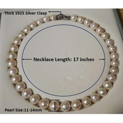 White Genuine Freshwater Cultured Pearl Necklace For Women And Men | Full Sizes from 3mm to 14mm Freshwater Pearls, AAA Grade & Above, A Love Gift Choice For Anniversaries And Birthdays - size: 11-13mm