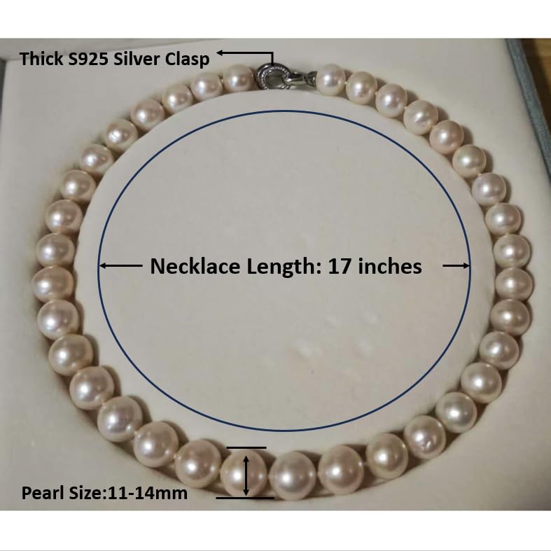 White Genuine Freshwater Cultured Pearl Necklace For Women And Men | Full Sizes from 3mm to 14mm Freshwater Pearls, AAA Grade & Above, A Love Gift Choice For Anniversaries And Birthdays - size: 11-13mm
