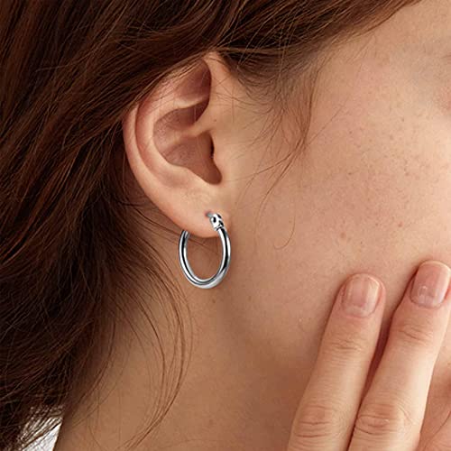 Jstyle Stainless Steel Hoop Earrings for Women Hypoallergenic Hoops Stack | Earrings for Sensitive Ears, Secure Click Clasps, Silver/Gold/Rose Gold, 10mm 15mm 20mm Small Medium Large Loop Earrings Set - size: 12 mm