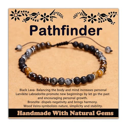 468Handmade Adjustable Natural Gemstone Crystal Bracelet Healing Power Energy Inspirational Gifts with Card for Unisex - color: 18-Pathfinder（Strong Vitality）, size: 4mm