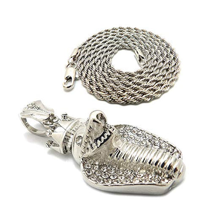 Fashion 21 Unisex Iced Out King Crowned Cobra Snake Pendant 24" Various Chain Necklace in Gold, Silver Tone - color: Silver / 2mm 24" Rope Chain