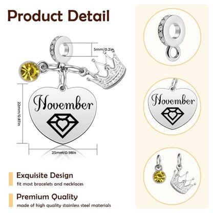 Birthday Gifts for Women Birthstone Charms for Bracelets Necklaces Jewelry Gift for Mom Wife Daughter Granddaughter Niece Sister Girlfriend - color: November