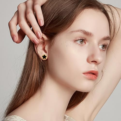 5 Pieces Lucky Clover Jewelry Set for Women Gold Jewelry Set 18K Gold Plated Flower Design Five Leaf Necklace Bracelet Ring Earrings for Women - color: Clover Black