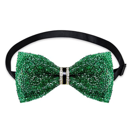 DiBanGu Mens Rhinestone Bow Tie with Ring and Lapel Pin Set | Adjustable Strap,Pre-tied Style,3PCS,Sequin Diamond Bowties，Solid/Mix Color,Shiny Accessory,for Party Prom Banquet Wedding - color: Emerald Green