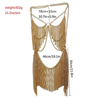 Women's Sexy Suit Body Chain - color: Gold Color-Personality Hanging Needle Connected Body Chain-8