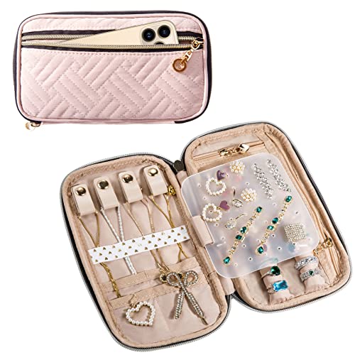 SFYBYHEART Travel Jewelry Organizer Case, Jewelry Travel Bags for Women, Small Travel Jewelry Case for Tangle-Free Earrings, Necklaces, Rings Storage, Travel Accessories, Travel Essentials, Pink - color: Pink, size: Ⅱ - Small