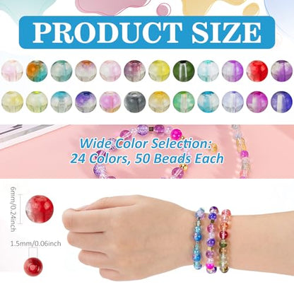 XSEINO 24 Colors 1200PCS Transparent Gradient Glass Beads Kit 6mm DIY Craft Glass Beads, Fit for Bracelets, Jewelry Making, Necklace - color: Gradient Series
