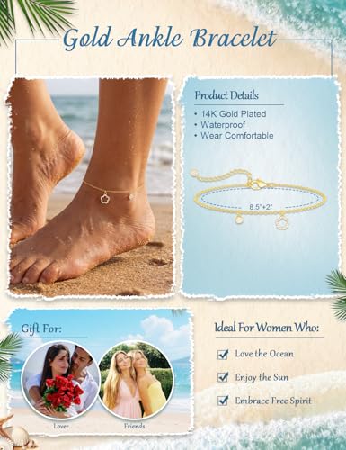 Gold Anklet Set for Women, Layered Beach Anklets | Layered gold-tone ankle bracelets, designed for beach days, vacations, and summer wear - style: Gold Anklet 6