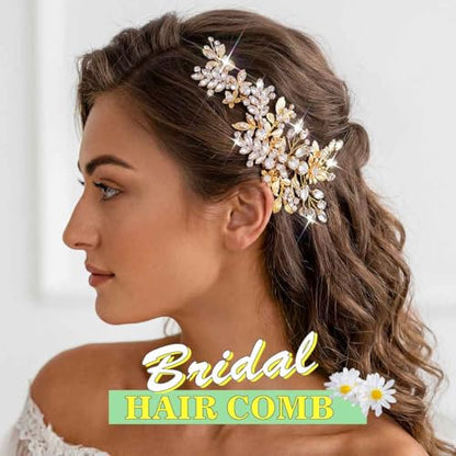 JAKAWIN Bridal Hair Comb Wedding Hair Accessories Rhinestone Hair Clip | Gold Prom Bride Headpiece for Women - color: B Gold