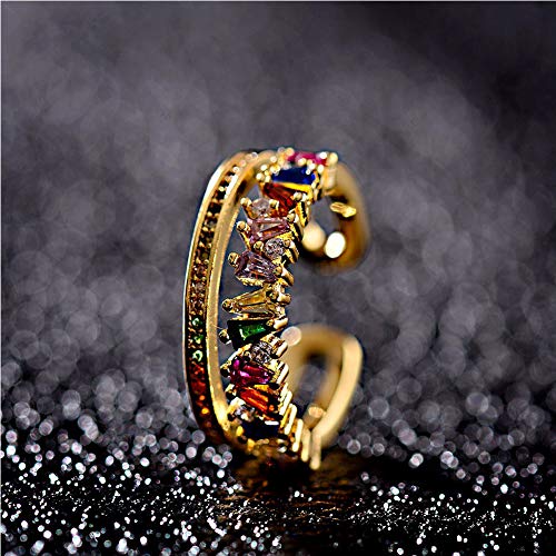 Gold-Plated Butterfly Rings - Vintage Snake Statement Rings with Cubic Zirconia for Women Adjustable Open Rings - style: Big CZ Rainbow