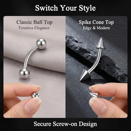 32 Pcs Eyebrow Piercing Jewelry Curved Barbell Piercing Rings Steel Vertical Labret Lip Jewelry Ear Helix Conch Daith Earrings Piercing Body Jewelry For Women Men 6mm/8mm/10mm/12mm