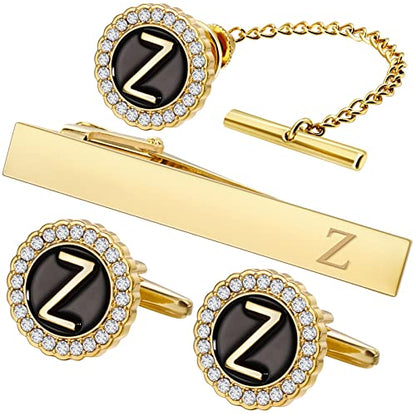 HAWSON Tie Clips, Cufflinks, Tie Tack & Lapel Pins for Men - Suitable for Neckties and French Cuff or Dress Shirt Suits - Jewelry Box Packed, Initials Designed - style: Z-4pcs Sets