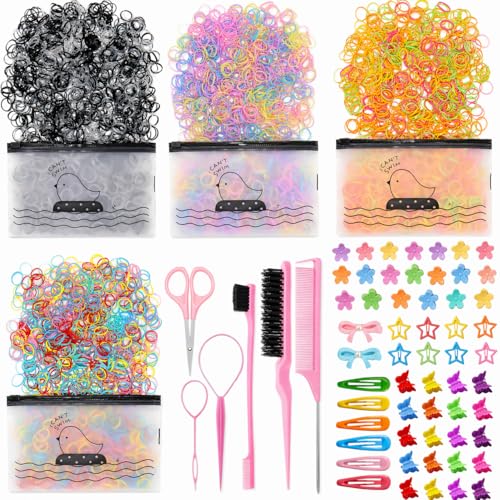 2056 Pcs Hair Accessories for Girls Gift Set, Colorful Elastic Rubber Bands Hair Ties with Mini Hair Clips, Toddler Ponytail Holders and Styling Tools