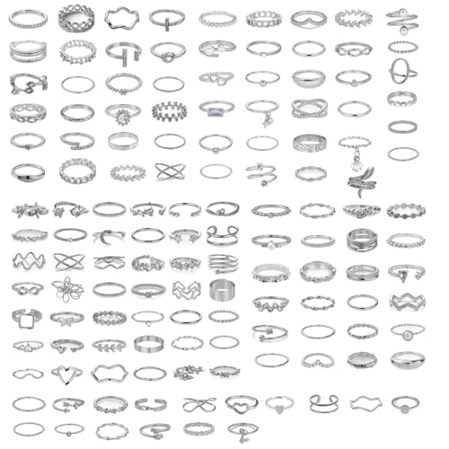 42-Piece Gold Tone Stackable Ring Set for Women, Boho Minimalist Stacking Rings with Crystal & Heart Accents, Adjustable Open Band Jewelry for Daily Wear - style: ZH00102