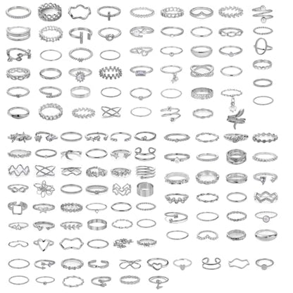 42-Piece Gold Tone Stackable Ring Set for Women, Boho Minimalist Stacking Rings with Crystal & Heart Accents, Adjustable Open Band Jewelry for Daily Wear - style: ZH00102