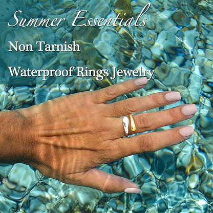 Non Tarnish Gold Chunky Rings for Women, 14K Gold Plated Statement Dome Rings Stacking Silver, Adjustable Mens Eternity Wedding Band Mixed Metal Jewelry Size 3-13 - color: Silver & Gold, size: 10, style: Open Twist Band