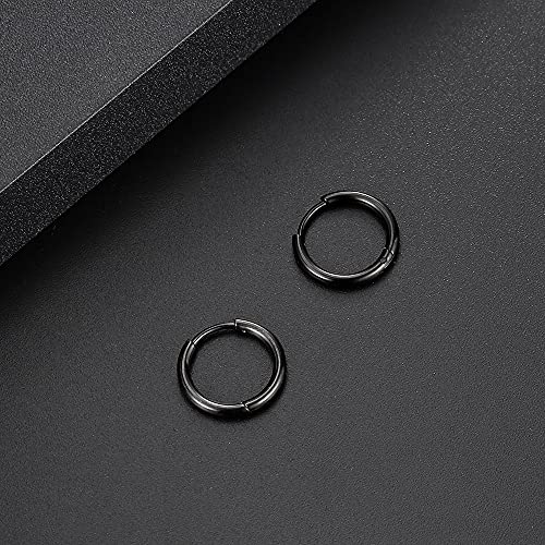 Black Hoop Earrings for Men 8mm 10mm 12mm – Surgical Stainless Steel Hypoallergenic Mens Small to Medium Hoop Earrings Set (3 Pairs) - style: M:1pair,size:12mm,color:black