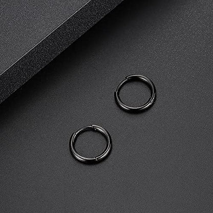 Black Hoop Earrings for Men 8mm 10mm 12mm – Surgical Stainless Steel Hypoallergenic Mens Small to Medium Hoop Earrings Set (3 Pairs) - style: M:1pair,size:12mm,color:black