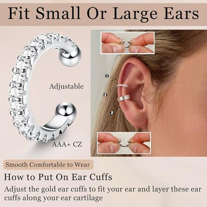 LOLIAS 𝐄𝐚𝐫 𝐂𝐮𝐟𝐟 𝐄𝐚𝐫𝐫𝐢𝐧𝐠𝐬 for Women Non Piercing Gold Plated Ear Cuffs 𝟏𝟒𝐊 𝐆𝐨𝐥𝐝 𝐏𝐥𝐚𝐭𝐞𝐝 Ear Cuff for Non Pierced Ears Clip on Cartilage Earring 𝐅𝐚𝐤𝐞 𝐄𝐚𝐫𝐫𝐢𝐧𝐠𝐬 Lightweight - style: White Gold Plated