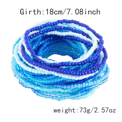 16-30Pcs Handmade Bohemian Colorful Crystal Seed Beads Stackable Adjustable Elastic Stretch Multilayerd Bracelets for Women Summer Vacation Beach Boho Bangle Jewelry - color: blue