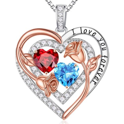 Iefil Birthstone Necklace for Women - Sterling Silver Birthstone Necklace, Anniversary Birthday Gifts for Wife Girlfriend Mom - color: 01-03-Jan-Mar Birthstone