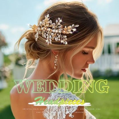 Rhinestone Wedding Hair Comb Gold Floral Bridal Hair Piece Crystal Hair Accessories for Women (Gold) - color: Gold