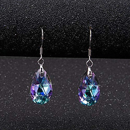 Austrian Crystal Teardrop Drop Earrings for Women, French Hook | 925 Sterling Silver Hook, Crystal Dangle Earrings, Sparkly Teardrop Stone, Lightweight Feel, Day-To-Evening Wear - color: Vitrail Light