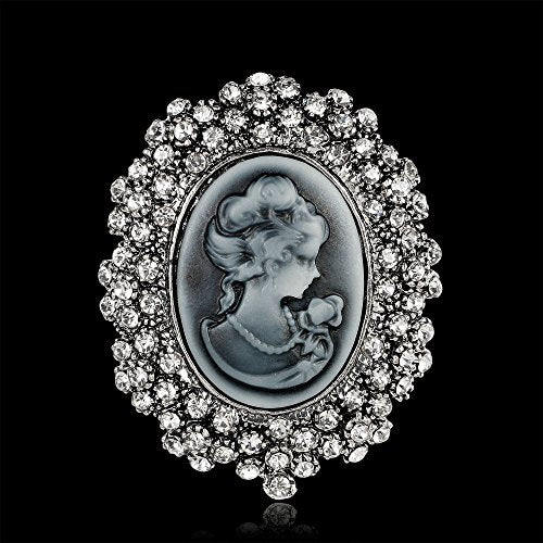 JJTZX Victorian Black Velvet Lace Choker Gothic Lady Cameo Necklace Gift for Her - style: Brooch 11-Silver
