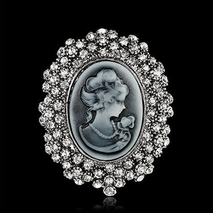 JJTZX Victorian Black Velvet Lace Choker Gothic Lady Cameo Necklace Gift for Her - style: Brooch 11-Silver