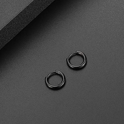Black Hoop Earrings for Men 8mm 10mm 12mm – Surgical Stainless Steel Hypoallergenic Mens Small to Medium Hoop Earrings Set (3 Pairs) - style: k:1pair,size:8mm,color:black