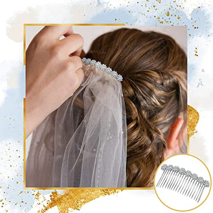 Geosar 4 Pieces Alloy Rhinestone Side Hair Combs Crystal Flower Clips Wedding Comb Bridal Jewelry Clips Combs French Hair Accessories for Women(Silver,Gold) - color: Silver,Gold