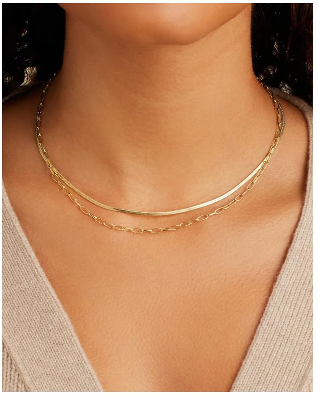 CONRAN KREMIX Waterproof Gold Necklace Layered Necklaces for Women Non Tarnish,14k Gold Plated Stainless Steel Dainty Stack Thin Chain Necklace Set for Women Gifts Jewelry - color: Gold-03