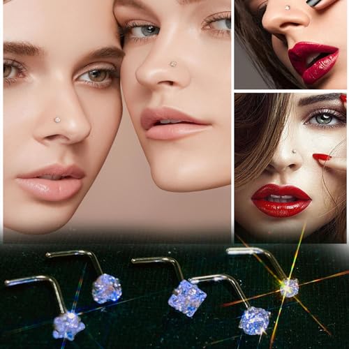 14k Gold Plated Nose Rings Studs for Women 316L Surgical Steel Nose Piercings 22g/20g/18g Gauges 1.5mm/2mm/2.5mm/3mm/3.5mm/4.5mm Sizes - color: 22g 5pcs L Gold Surgical Steel