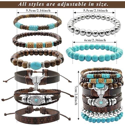 Stack Turquoise Western Bracelets for Women Boho Turquoise Beaded Concho Bangle Ox-Head Charm Cowboy Chic Bracelets Western Jewelry Cowgirl Accessory for Country Concert Outfits - color: Silver OX-Head