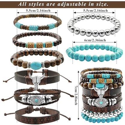 Stack Turquoise Western Bracelets for Women Boho Turquoise Beaded Concho Bangle Ox-Head Charm Cowboy Chic Bracelets Western Jewelry Cowgirl Accessory for Country Concert Outfits - color: Silver OX-Head