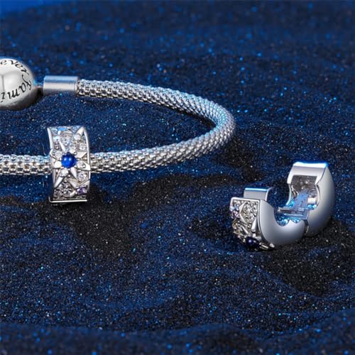 Heart Charm Clip Lock Spacer Stopper Charm Bead Bracelet 925 Sterling Silver Charms Safety Chain for Pandora Bracelets - color: Star Stoppered Beads