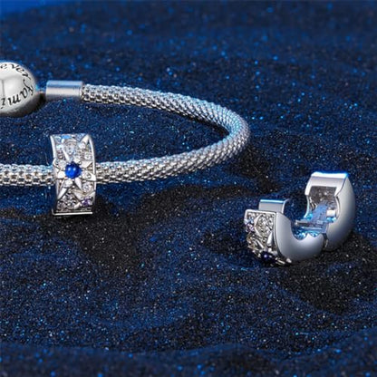 Heart Charm Clip Lock Spacer Stopper Charm Bead Bracelet 925 Sterling Silver Charms Safety Chain for Pandora Bracelets - color: Star Stoppered Beads