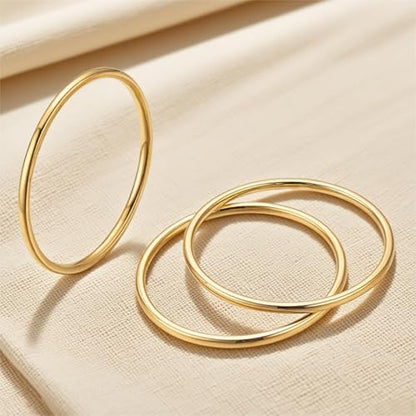 Women Stainless Steel Solitaire Stackable Ring Non Tarnish - color: 3 Gold, size: 6.5